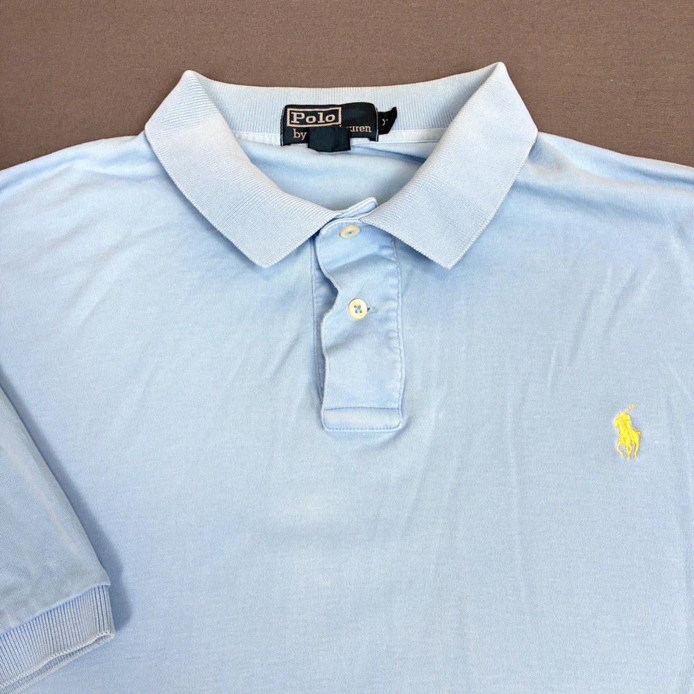 Polo Ralph Lauren Blue Short Sleeve Polo Shirt Men's Size XL Yellow Pony
